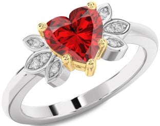Diamond Ruby White Yellow Gold Heart Solitaire Engagement Ring