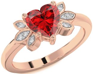 Diamond Ruby Rose Gold Heart Solitaire Engagement Ring