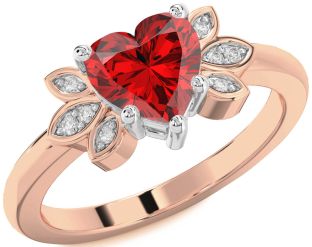 Diamond Ruby White Rose Gold Heart Solitaire Engagement Ring