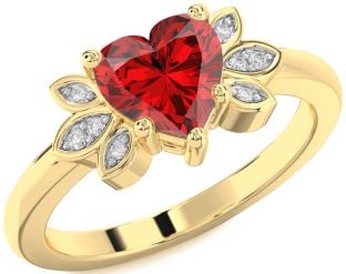 Diamond Ruby Gold Heart Solitaire Engagement Ring