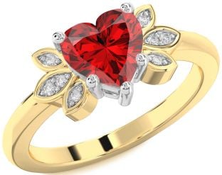 Diamond Ruby White Yellow Gold Heart Solitaire Engagement Ring
