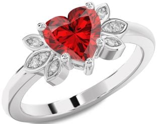 Diamond Ruby White Gold Heart Solitaire Engagement Ring