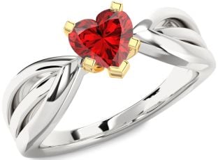 Ruby Platinum & Yellow Gold Heart Solitaire Engagement Ring