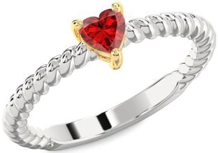 Ruby Platinum & Yellow Gold Heart Promise Ring