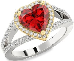 Diamond Ruby Platinum & Yellow Gold Heart Halo Pave Engagement Ring