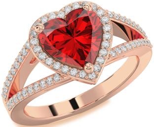 Diamond Ruby Rose Gold Heart Halo Pave Engagement Ring