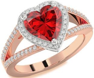 Diamond Ruby Platinum & Rose Gold Heart Halo Pave Engagement Ring