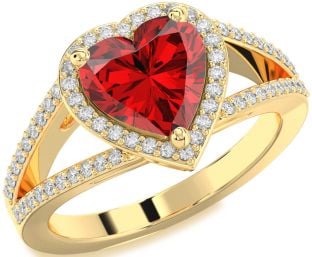Diamond Ruby Gold Heart Halo Pave Engagement Ring