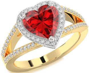 Diamond Ruby Platinum & Yellow Gold Heart Halo Pave Engagement Ring