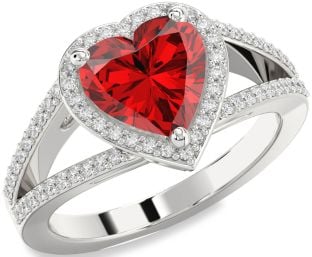 Diamond Ruby Platinum Heart Halo Pave Engagement Ring