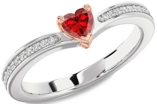 Diamond Ruby Silver & 10K Rose Gold Heart Pave Promise Ring