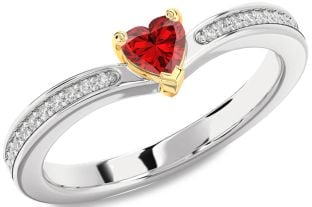 Diamond Ruby Silver & 10K gold Heart Pave Promise Ring