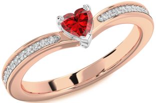 Diamond Ruby Platinum & Rose Gold Heart Pave Promise Ring