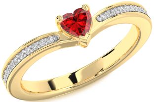 Diamond Ruby Gold Heart Pave Promise Ring