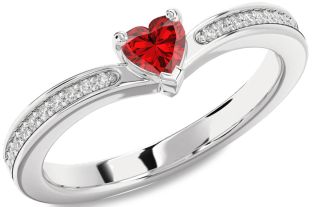 Diamond Ruby Platinum Heart Pave Promise Ring
