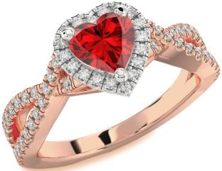 Diamond Ruby Platinum & Rose Gold Heart Halo Pave Engagement Ring
