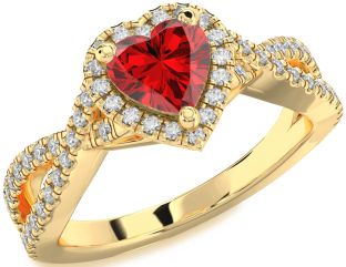 Diamond Ruby Gold Heart Halo Pave Engagement Ring