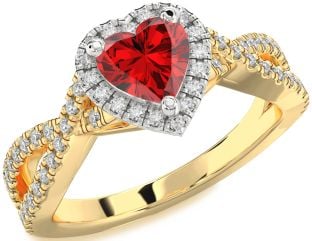 Diamond Ruby Platinum & Yellow Gold Heart Halo Pave Engagement Ring