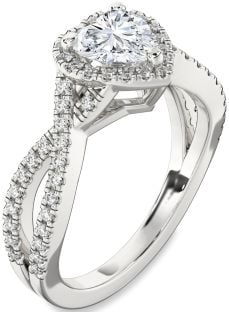 Diamond Silver Heart Halo Pave Engagement Ring