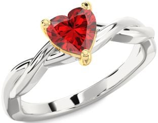 Ruby Platinum & Yellow Gold Heart Knot Solitaire Engagement Ring