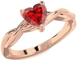 Ruby Rose Gold Heart Knot Solitaire Engagement Ring