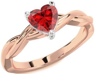 Ruby Platinum & Rose Gold Heart Knot Solitaire Engagement Ring