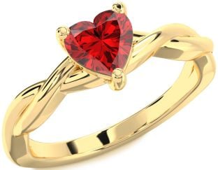 Ruby Gold Heart Knot Solitaire Engagement Ring