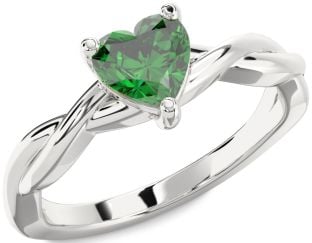 Emerald Platinum Heart Knot Solitaire Engagement Ring
