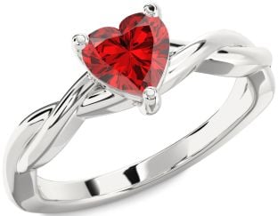 Ruby Platinum Heart Knot Solitaire Engagement Ring