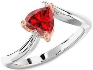 Ruby Silver & 10K Rose Gold Heart Solitaire Engagement Ring