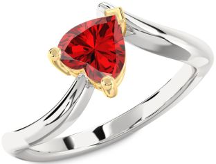 Ruby Silver & 10K gold Heart Solitaire Engagement Ring
