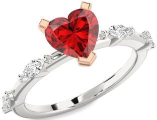 Diamond Ruby Silver & 10K Rose Gold Heart Engagement Ring