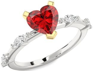 Diamond Ruby Silver & 10K gold Heart Engagement Ring