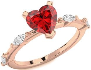 Diamond Ruby Rose Gold Heart Engagement Ring