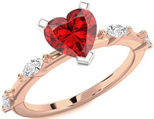 Diamond Ruby Platinum & Rose Gold Heart Engagement Ring