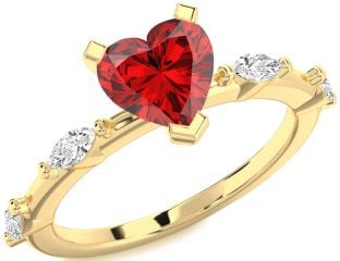 Diamond Ruby Gold Heart Engagement Ring