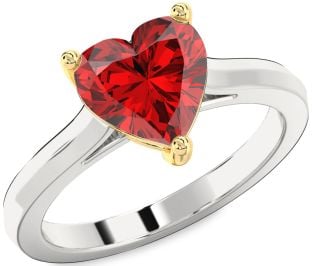 Ruby Silver & 10K gold Heart Solitaire Engagement Ring