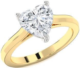 Diamond Gold Silver Heart Solitaire Engagement Ring