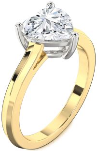 Diamond Gold Silver Heart Solitaire Engagement Ring