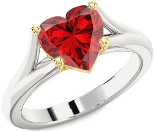 Ruby Silver & 10K gold Heart Solitaire Engagement Ring