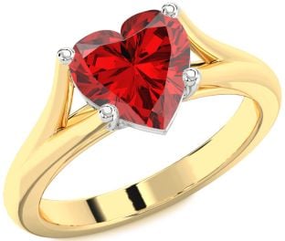 Ruby Platinum & Yellow Gold Heart Solitaire Engagement Ring