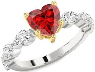 Diamond Ruby Silver & 10K gold Heart Engagement Ring