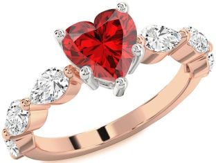 Diamond Ruby Platinum & Rose Gold Heart Engagement Ring