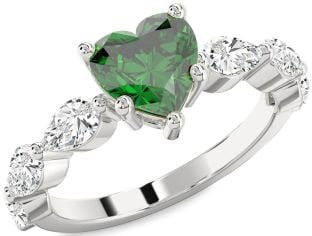 Diamond Emerald White Gold Heart Engagement Ring