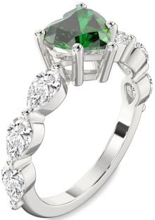 Diamond Emerald White Gold Heart Engagement Ring