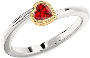 Ruby Silver & 10K gold Heart Promise Ring