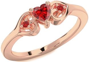 Diamond Ruby Rose Gold Heart Three Stone Engagement Ring