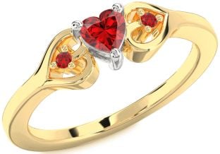 Diamond Ruby Platinum & Yellow Gold Heart Three Stone Engagement Ring