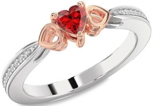Diamond Ruby Silver & 10K Rose Gold Heart Promise Ring