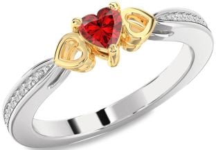 Diamond Ruby Silver & 10K gold Heart Promise Ring